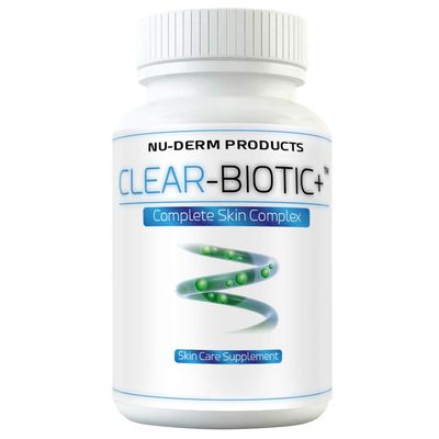 Clear-Biotic Nu-Derm Acne Treatment Supplements, Probiotics Vitamis &amp; Zinc for Hormonal Acne, Clear Skin Vitamins for Women, Men, Teens, Non-GMO (60 Capsules)
