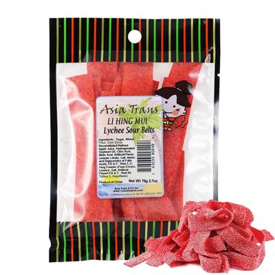 Crack Seed Lychee Belt Strips with Li Hing Mui Plum Powder - Hawaiian Favorite - Sweet &amp; Sour Soft Gummy Candy (2.7 oz)