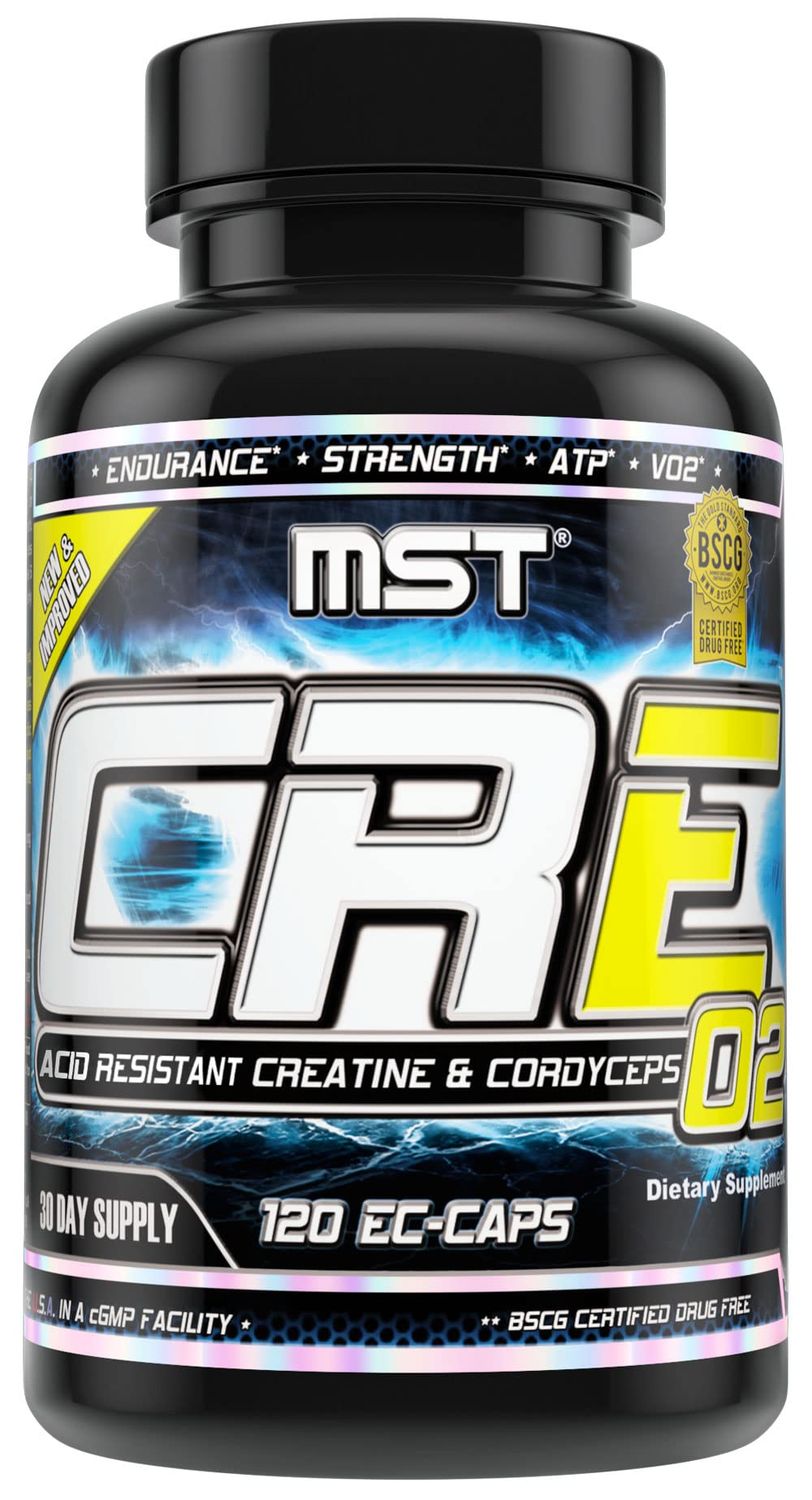 MST CRE O2, Acid Resistant, Delayed Release, Stomach Stable Delivery, Creatine, Cordyceps, Rhodiola, Jiaogulan, Dual Action ATP Supplement, BSCG Certified Drug Free, 120 V-Caps, Millennium Sport Tech