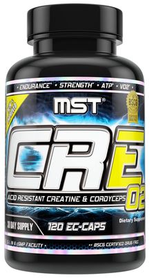 MST CRE O2, Acid Resistant, Delayed Release, Stomach Stable Delivery, Creatine, Cordyceps, Rhodiola, Jiaogulan, Dual Action ATP Supplement, BSCG Certified Drug Free, 120 V-Caps, Millennium Sport Tech