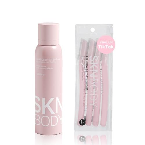 SKNBODY Hair Identifier Spray for Face Shaving and Dermaplaning Tool with 4 Razors, Upgraded Dermaplaning Spray for Women Facial Hair Removal, Gentle on All Skin Types