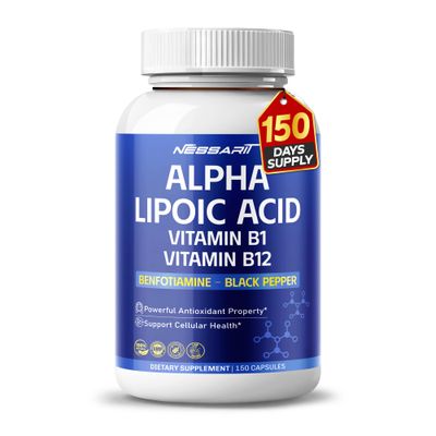 NESSARIT Alpha Lipoic Acid High Potency with Vitamin B1, Vitamin B12, Benfotiamine, Ubiquinol, Black Pepper - Support Cellular Health - 150 Count - Made &amp; Tested in The USA