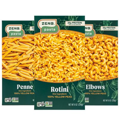 ZENB Plant Based Rotini, Elbow, and Penne Variety Pack Pasta - Made From 100 Yellow Peas, Gluten Free, Non-GMO &amp; Vegan, 20g of Protein &amp; 12g of Fiber In Each Serving - (Pack of 3)