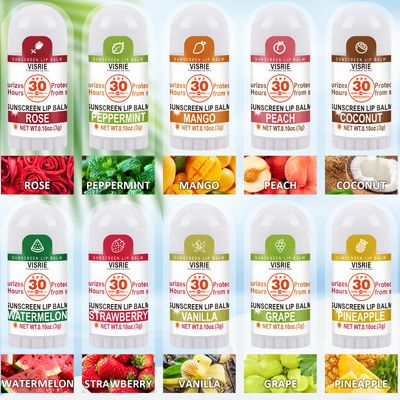 VISRIE SPF 30 Mini Sunscreen Lip Balm, SPF Lip Balm Bulk 40 Count, Travel Sunscreen with Vitamin E and Coconut Oil- 10 Flavors