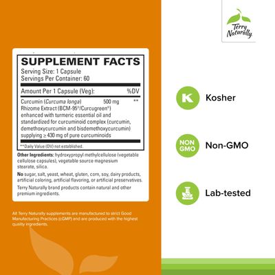 Terry Naturally CuraMed 500mg - Antioxidant Supplement for Brain & Immune Health Support - Supplement with Curcumin & Turmeric Essential Oil - Herbal Liver Support - 60 Softgels (Pack of 2)