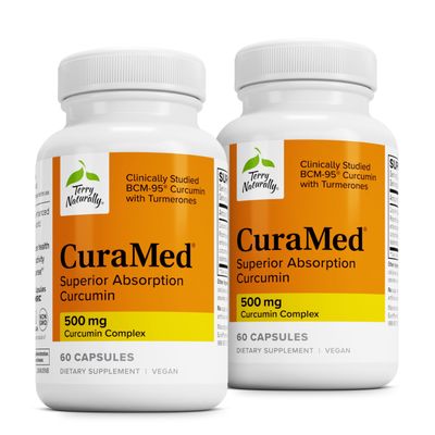 Terry Naturally CuraMed 500mg - Antioxidant Supplement for Brain &amp; Immune Health Support - Supplement with Curcumin &amp; Turmeric Essential Oil - Herbal Liver Support - 60 Softgels (Pack of 2)
