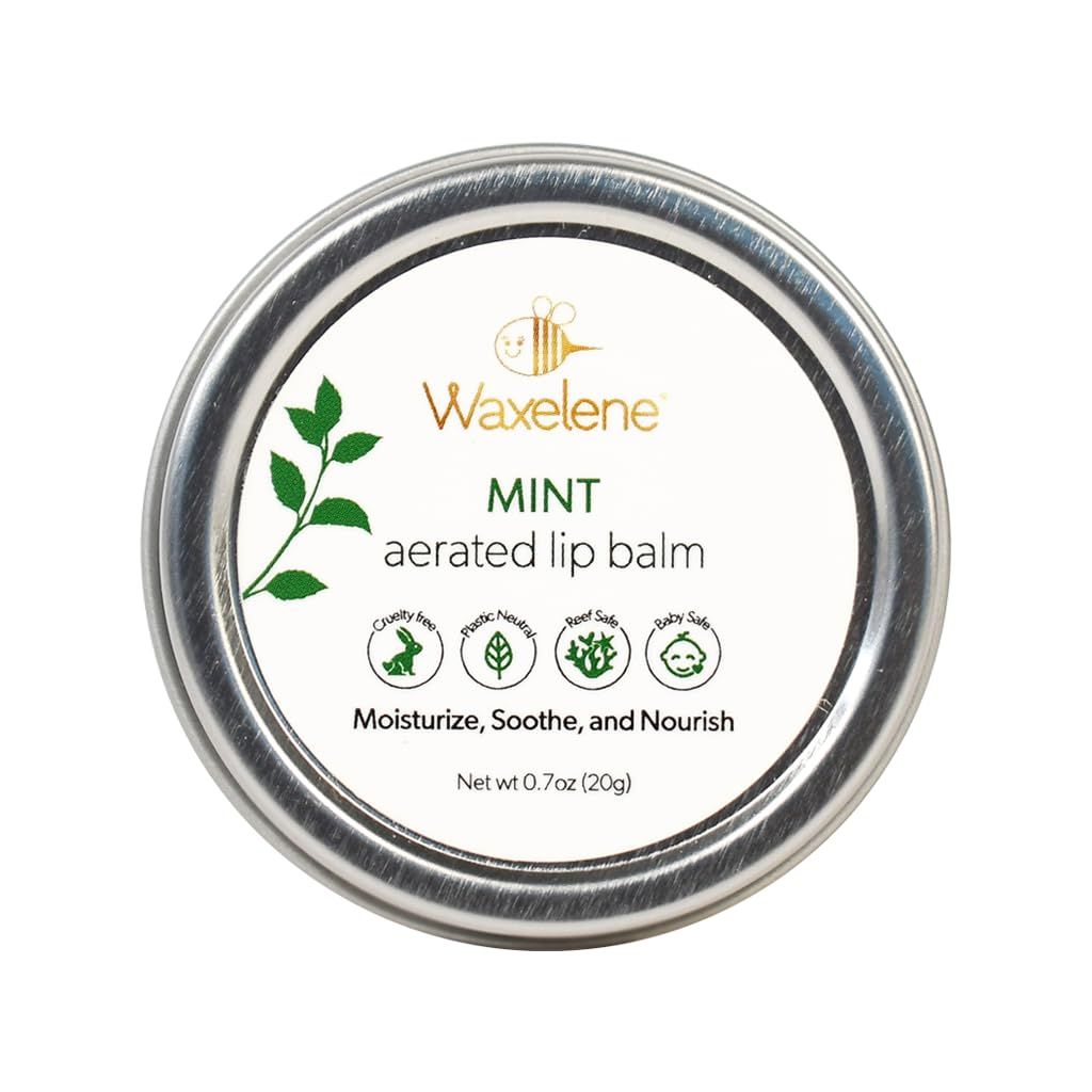 Waxelene Mint Aerated Lip Balm Tin, Best Lip Balm Ever Organic Multipurpose Ointment Baby Eczema Dry Sensitive Skin Chapped Lips Face Moisturizer