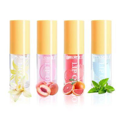 MLSMILE Hydrating Lip Oil - No-Sticky Gloss Lip Balm Lip Care 4-Extract Lip Oil Set for Long Lasting Moisturizing &amp; Nourishment for Dry Lips(Vanilla, Peach, Grapefruit, Mint)