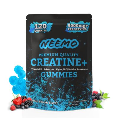 NEEMO Micronized Creatine Monohydrate Gummies for Men &amp; Women, Creatine Plus Taurine, Vitamin B12, Alpha GPC, and Betaine - Preworkout Creatine Gummies, Lean Muscle Builder, Vegan