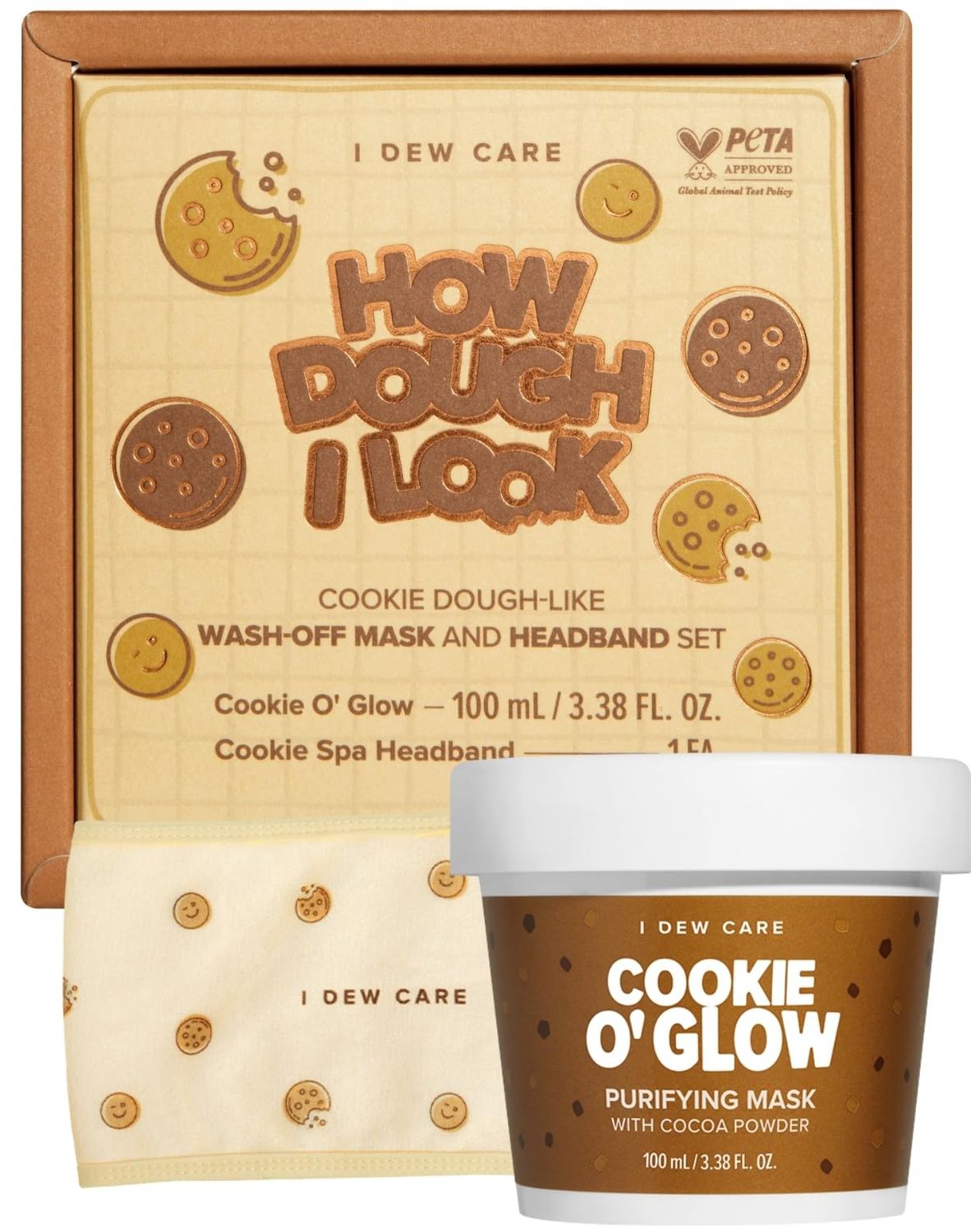 I DEW CARE Wash Off Face Mask Set - How Dough I Look | Headband, Hyaluronic Acid Skincare Essentials, Moisturizing, Hydrating, Soothing, Deep Cleansing, for Dry Sensitive Skin, 3.38 Oz