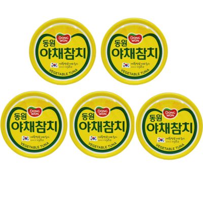 Dong-Won Korean Tuna Can with Vegetables 90g x 5 - Canned Tuna in Water for Gimbab, Pasta, Salads &amp; Sandwiches - Ready-to-Eat Tuna Fish, Protein &amp; Fiber Rich - Long Shelf Life, Convenient Groceries
