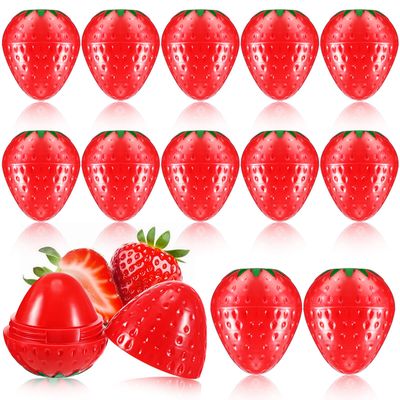 Dimsile 12 Pcs Cute Lip Balm Strawberry Wrinkle Repair Moisturizing and Plumping Lasting Hydrating Strawberry Shaped Lip Protector for Women Valentines Gift