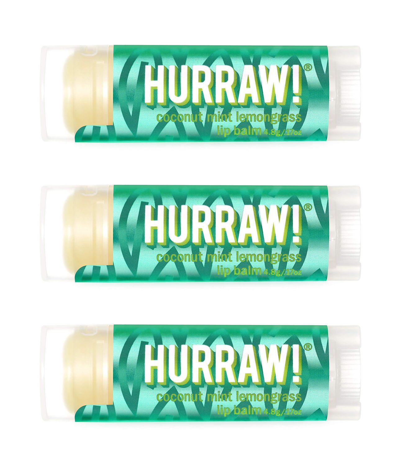 Hurraw! Coconut, Mint, Lemongrass (Pitta) Lip Balm, 3 Pack: Organic, Certified Vegan, Cruelty and Gluten Free. Non-GMO, 100 Natural Ingredients. Bee, Shea, Soy and Palm Free. Made in USA