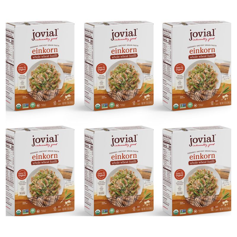 Jovial Einkorn 100 Organic Whole Grain Fusilli - Einkorn Pasta, High Protein, Non-GMO, USDA Certified Organic, Lower Carb, Delicious Pasta Made in Italy - 12 Oz, 6 Pack