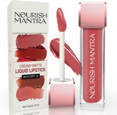 NOURISH MANTRA Masoom Pink Lipstick (3.5ml)/ Creamy Matte Liquid Lipstick with SPF/Water Proof/Smudge Proof/Transfer Proof/Long Lasting/Suits All Skin Tones