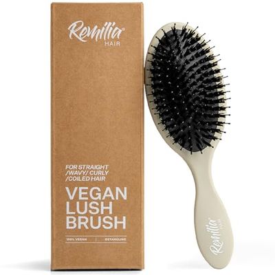 Remilia Hair Vegan Lush Brush - Detangling Hair Brush for All Hair Types, Natural, Straight, Curly, Wet, &amp; Dry Hair - Hair Comb with Vegan Boar Bristles &amp; Soft Ballpoint Tips, Sand