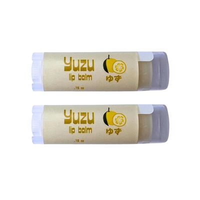 Yuzu Citrus Lip Balm - Pack of 2 - with Shea Butter, Castor Oil, Sunflower Oil, Vitamin E - Handcrafted in Small Batches