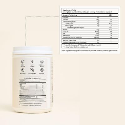 Perelel Triple-Support Plant Based Protein Powder, Creamy Vanilla, 20g Vegan Protein Powder, 3g Creatine Monohydrate, &amp; 5g Prebiotic Fiber per Serving, Dairy Free, No Sugar Added, 15 Day Supply