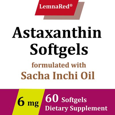 LemnaRed Free-Form Astaxanthin 6mg Softgel-60 Softgels Dietary Supplement Strongest Antioxidant Immune Supports Supports Eye,Joint &amp; Skin Health Formulated with Sacha Inchi Oil