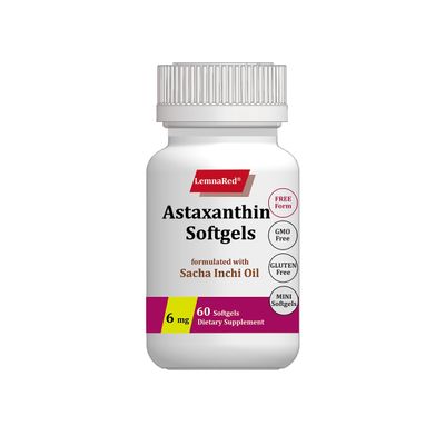 LemnaRed Free-Form Astaxanthin 6mg Softgel-60 Softgels Dietary Supplement Strongest Antioxidant Immune Supports Supports Eye,Joint &amp; Skin Health Formulated with Sacha Inchi Oil