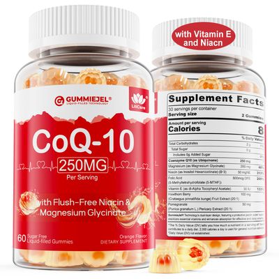 2 Pack - Sugar Free CoQ10 Filled Gummies 250MG, Coenzyme Q10 w/ Magnesium Glycinate, Niacin No-Flush Vitamin B3, E &amp; Folic Acid, High Absorption CoQ10 for Hear-t, Cellular Energy &amp; Antioxidant