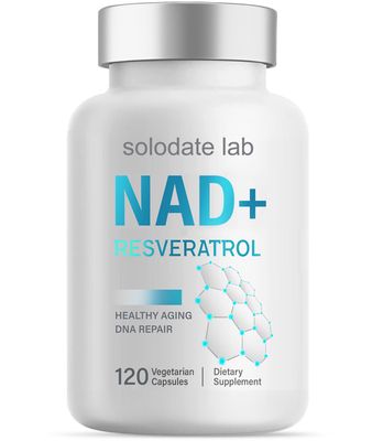 solodate lab NAD Supplement 1000mg, True NAD &amp; Resveratrol, 120 Caps