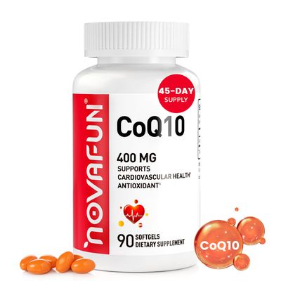 Novafun CoQ10-400mg-Softgels with Coconut MCT Oil, High Absorption Coenzyme Q10 Supplement for Heart Health &amp; Energy Production, 90 Count, 45 Day Supply