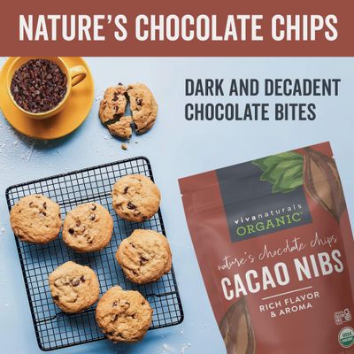 Viva Naturals Organic Cacao Nibs, 8 oz (227 g) - Keto Friendly and Vegan, Unsweetened Chocolate Chip Substitute, Perfect for Gluten Free Baking, Cacao Nib Smoothies and More, Non-GMO and Gluten-Free