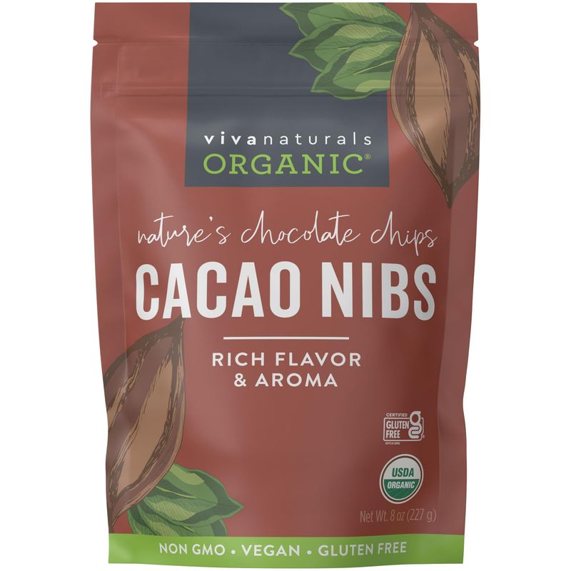 Viva Naturals Organic Cacao Nibs, 8 oz (227 g) - Keto Friendly and Vegan, Unsweetened Chocolate Chip Substitute, Perfect for Gluten Free Baking, Cacao Nib Smoothies and More, Non-GMO and Gluten-Free