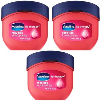 Vaseline Lip Therapy Rosy Lips 3-Pack - Moisturizing Lip Balm for Very Dry Lips in Mini Jars, 0.16 Oz Ea