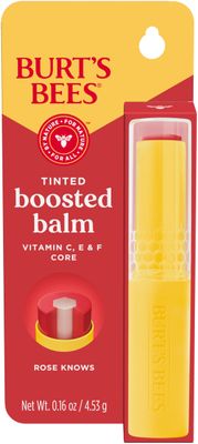 Burts Bees Tinted Boosted Balm, Rose Knows, Hydrating Tinted Lip Balm with Vitamin C, E, and F Core, 24 Hour Lip Moisturizer with Responsibly Sourced Beeswax, 100 Natural Origin, 1 Count, 0.16oz