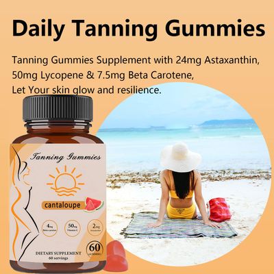 Tanning Gummies - Daily Gummies with Beta-Carotene &amp; Lycopene &amp; Astaxanthin, Natural Tanning Supplement for Skin Health &amp; Glow, Vegan, Non-GMO, 60 Count