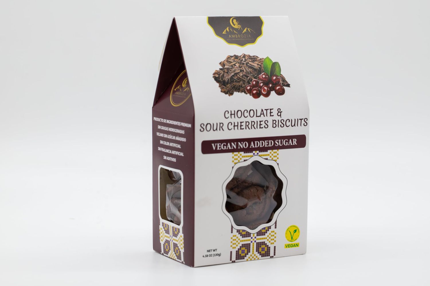 Ambrozia Vegan Biscuits - Chocolate &amp; Sour Cherry - Healthy Natural Snack for Kids &amp; Adults - 4.58 Oz | Clean Label, No Added Sugar, No Artificial Ingredients | Made in EU