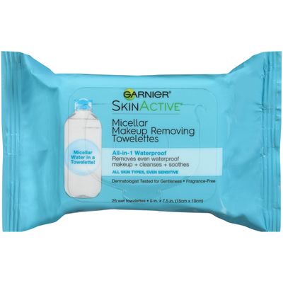 Garnier Micellar Facial Cleanser &amp; Makeup Remover Wipes for Waterproof Makeup 25 Count (Packaging May Vary)