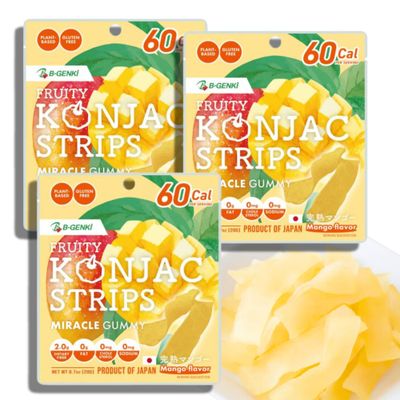 Fruity Konjac Strips Mango Flavor, Miracle Gummy, Plant-Based Healthy Snack, Gluten-Free, Made in Japan 0.7oz (20g) by B-GENKi (Pack of 3)