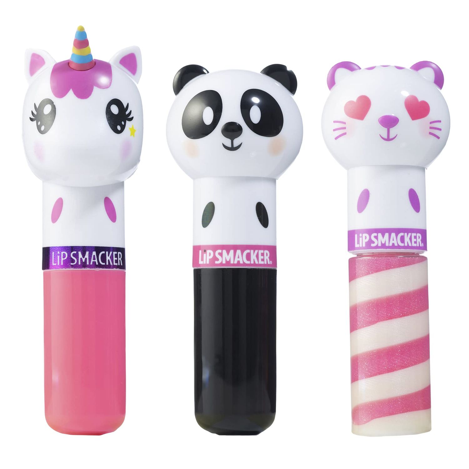 Lip Smacker Lippy Pals, Set of 3 Flavored Moisturizing &amp; Smoothing Soft Shine Lip Balm, Hydrating &amp; Protecting Fun Tasty Flavors ,Cruelty-Free &amp; Vegan - Unicorn, Panda and kitten