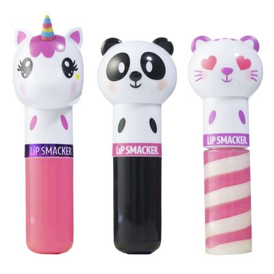 Lip Smacker Lippy Pals, Set of 3 Flavored Moisturizing &amp; Smoothing Soft Shine Lip Balm, Hydrating &amp; Protecting Fun Tasty Flavors ,Cruelty-Free &amp; Vegan - Unicorn, Panda and kitten