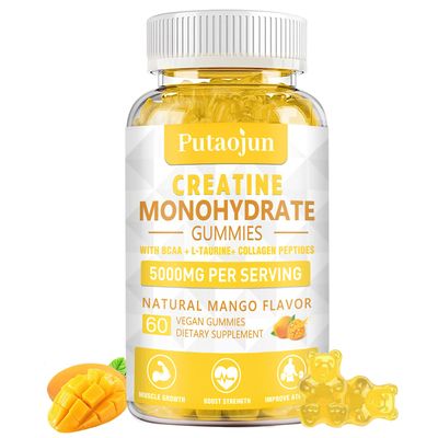 Creatine Monohydrate with Vitamins D3 &amp; B12 | Sugar-free Hydrolyzed Collagen &amp; Creatine gummies | Formulated to enhance Muscle Strength | Workout supplement suitable for men &amp; women | 60 count