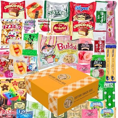 DOTORI SNACK BOX: 35 Count Korean &amp; Japanese Snack Gift Box | Sweet &amp; Savory Exotic Asian Candy, Ramen &amp; Biscuits Variety Pack | Curated Care Package Bundle for Adults, Friends &amp; Family