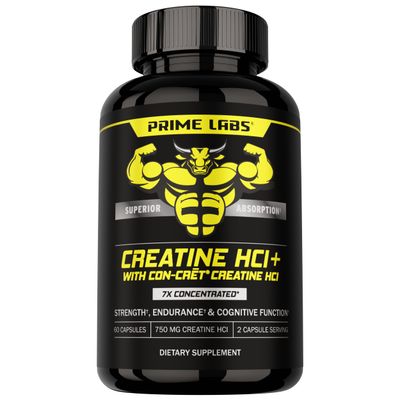 Prime Labs Creatine HCl Capsules - with CON-CRT, Rhodiola Root Extract, &amp; L-Theanine - Muscle Support, Endurance, Cognitive Function - for Men &amp; Women - 60 Pills