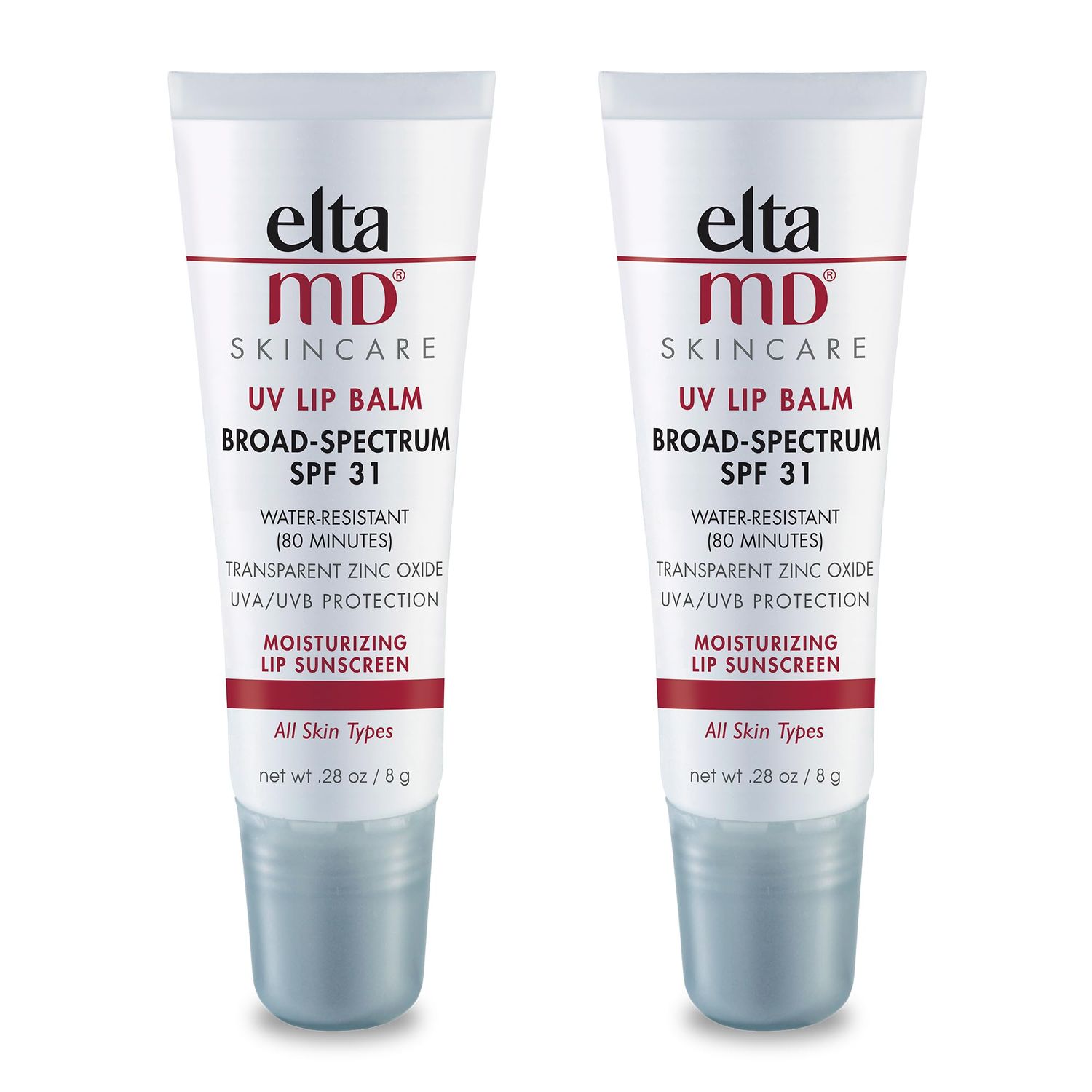 EltaMD UV Lip Balm SPF Sunscreen, Sunscreen Lip Balm with SPF 30, Protects Dry Cracked Lips, Transparent Zinc Oxide, 0.28 Tube (Pack of 2)