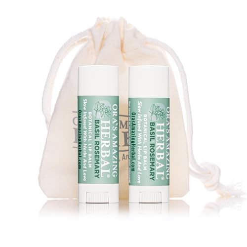 Basil &amp; Rosemary Natural Lip Balm, Perioral Dermatitis Treatment, Calendula Lip Balm, Healing Lip Balm with Immune Supportive Essential Oil, Organic Coconut Oil, 2 Pak, Ora&#39;s Amazing Herbal
