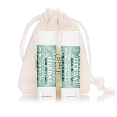 Basil &amp; Rosemary Natural Lip Balm, Perioral Dermatitis Treatment, Calendula Lip Balm, Healing Lip Balm with Immune Supportive Essential Oil, Organic Coconut Oil, 2 Pak, Ora&#39;s Amazing Herbal