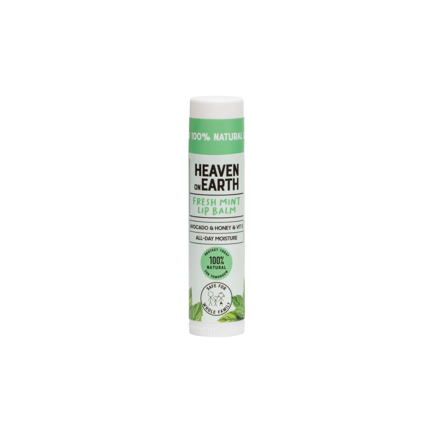 Heaven on Earth Fresh Mint Lip Balm - 100 Natural Organic Moisturizing Lip Balm with Shea Butter, Coconut Oil, and Vitamins for Kids and Adults, Hydrating, Eco-Friendly, 0.15 oz