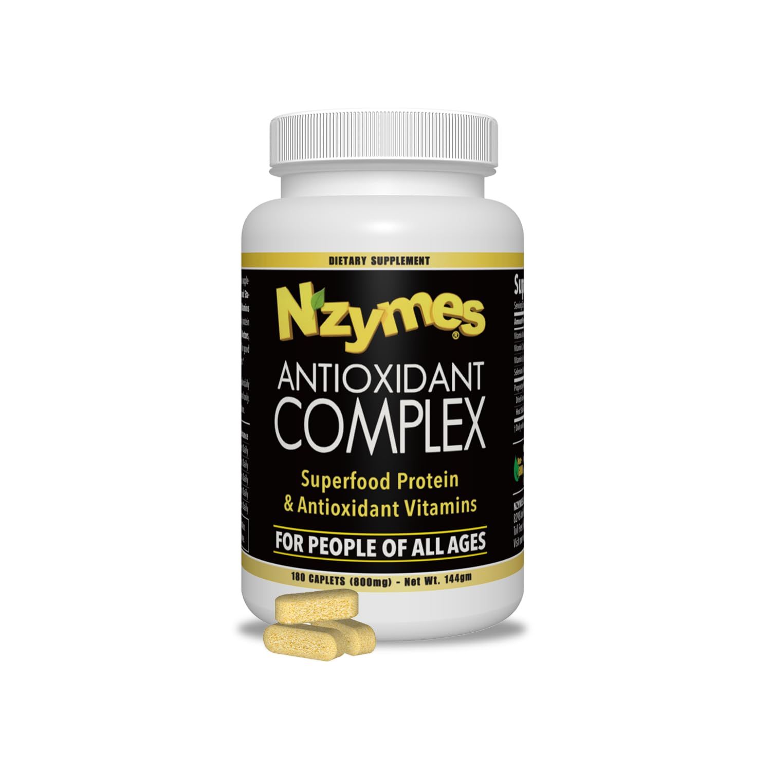Nzymes Antioxidant Complex for People. Powerful Antioxidant Supplement, Vitamin C, Vitamin E, Vitamin A, Selenium, Live Sprouted Enzymes. 180 Count - Made in The USA