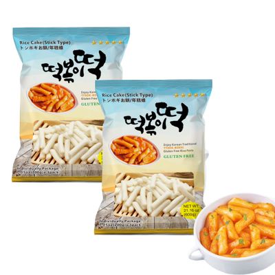 Fusion Select Korean Rice Cakes Tteokbokki Stick Vegan Non-GMO Gluten Free Tteok Pasta Asian Snacks &amp; Food, Gluten Free (2 Packs)