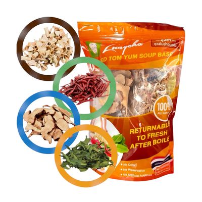 Dried Mixed Aroma Tom Yum Soup Base set (Galangal, Lemongrass, Chili, Ma-Krud leaf) for Thai stye spicy cooking Tom Kha Kai, Tomyum Kung, Total NW. 5.6 Oz. or 160 gram.
