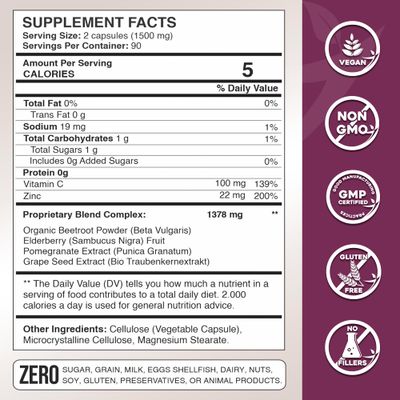 Gade Nutrition Hero Beets - Beet Root Capsules 1500mg - Organic Beet Root Powder Vitamin C Zinc, Elderberry, Pomegranate, Grape Seed Extract - 3 Months Supply