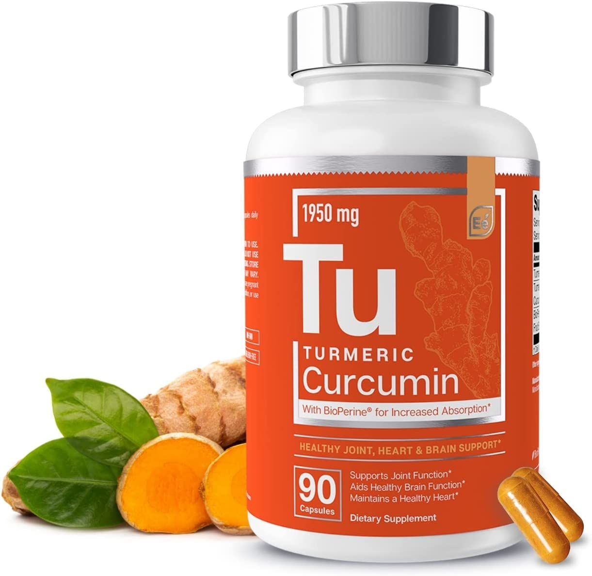 Essential Elements Turmeric Curcumin - Joint, Heart &amp; Brain Support - with Bioperine for Increased Absorption 1950 mg - 90 Capsules