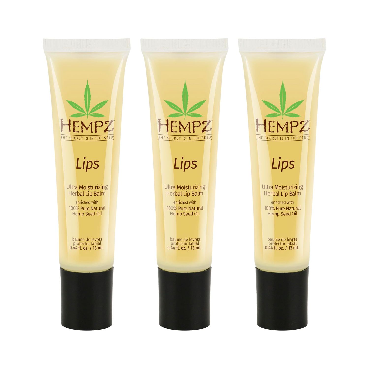 Hempz Original Lip Balm, 3-Pack, travel essential for dry cracked lips, ultra hydrating gloss, .44 oz